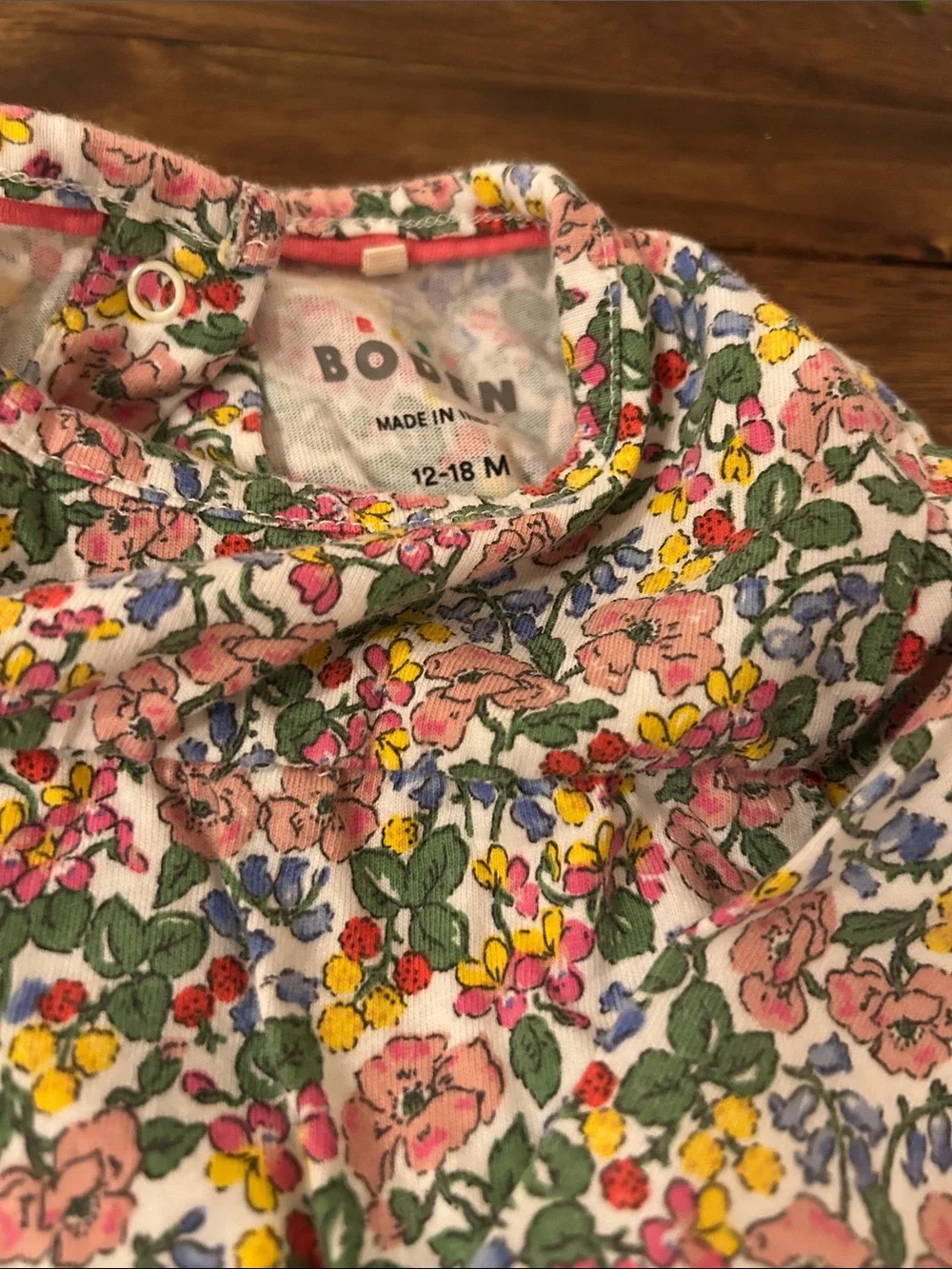 Boden Pink Floral Top with Strawberry Pocket Appliqués and Pink Striped Leggings